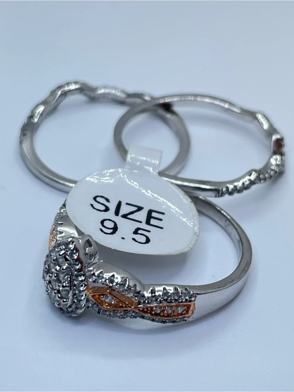 925 Sterling Silver Diamond Engagement Bridal Wedding 3 Band Ring Set 9.5